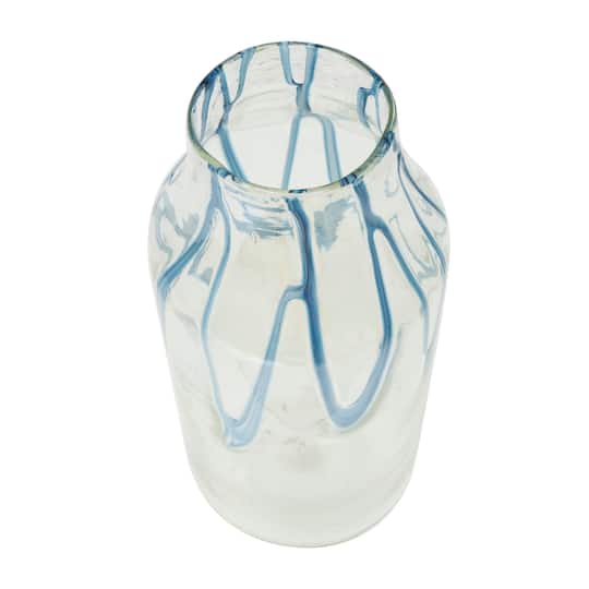 17" Clear Vase with Wavy Blue Design